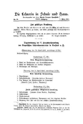 Tagesordnung der V. Hauptversammlung des Bayerischen Lehrerinnenvereins in Neustadt a. H.
