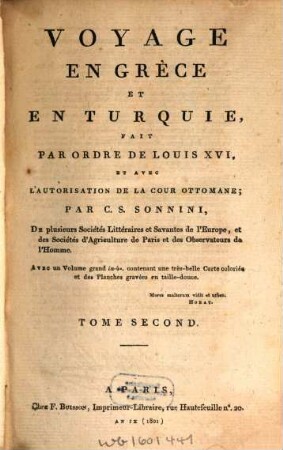 Voyage en Grèce et en Turquie, fait par ordre de Louis XVI et avec l'autorisation de la cour Ottomane, 2