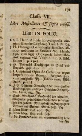 191-240, Classis VII. Libri Miscellanei & supra omissi.