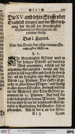 Die XV. und letzte Stuffe oder Staffel ist erbauet aus der Betrachtung der Groesse der Gerechtigkeit GOttes nach der Gleichheit der coerperlichen Groesse