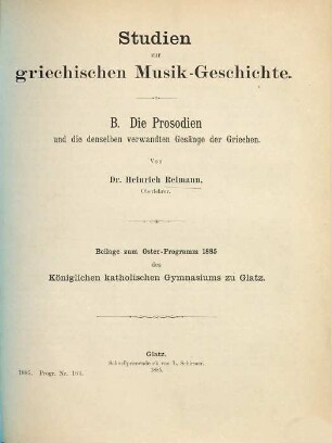 Studien zur griechischen Musik-Geschichte