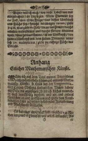 Anhang Etlicher Mathematischen Künste.