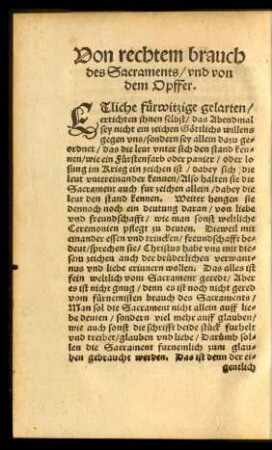 Von rechtem brauch des Sacraments/ und von dem Opffer.