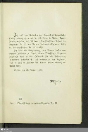Allerhöchste Kabinets-Ordre vom 27. Januar 1889