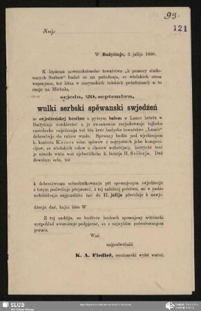 [Přeprošenje na wulki serbski spěwanski swjedźen, dnja 29.9.1880]