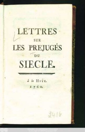 Lettres Sur Les Prejugés Du Siecle