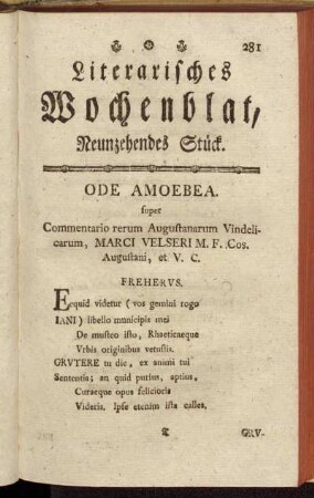 Literarisches Wochenblat, Neunzehendes Stück.