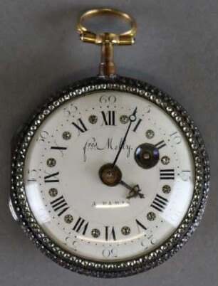 Silberne Louis-XVI-Taschenuhr mit Gold, Email und Türkisen