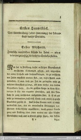Erstes Hauptstück. Von Unterbrechung (oder Hemmung) der Lebenskraft durchs Ertrinken