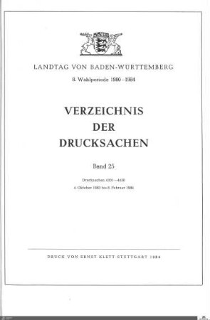 141: Landtag Baden-Württemberg, Beilagen, 1983-1984, Bd. 25