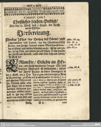Leichenpredigt : Christlicher Abschied. Vorbereitung. Textus. Eingang. Tractatio.