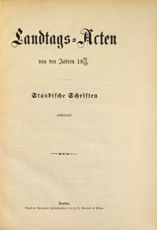 Landtags-Akten. Ständische Schriften. 1891/92