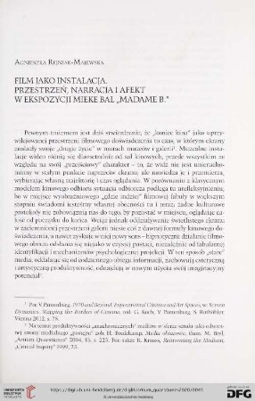 31: Film jako instalacja : przestrzeń, narracja i afekt w ekspozycji Mieke Bal "Madame B."