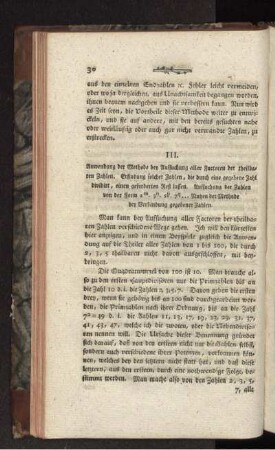 III. Anwendung der Methode bey Aufsuchung aller Factoren der theilbaren Zahlen