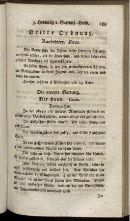 Dritte Ordnung. Raubthiere. Ferae.