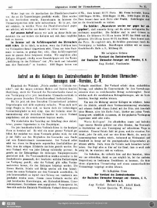 Aufruf an die Kollegen des Zentralverbandes der Deutschen Uhrmacher-Innungen und -Vereine, E. V.