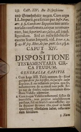Caput XIV. De Dispositione Testamentaria Circa Feudum.