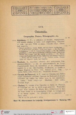 XVII. Orientalia Geographie, Reisen, Ethnographie etc (Nr. 1124 - 1154)