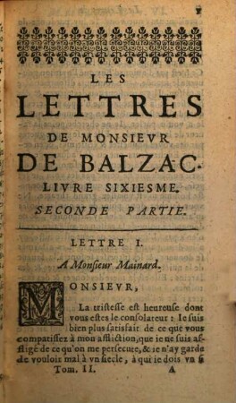 Les Lettres Diverses De Monsievr De Balzac, 2