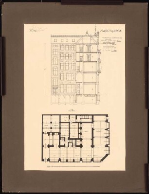 Geschäfts- und Wohnhaus Mey & Edlich, Berlin: Schnitt, Grundriss KG