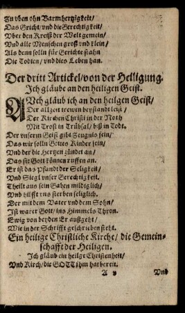 Der dritt Artickel/ von der Heiligung.