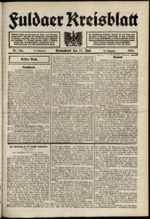Erste Ausgabe vom Samstag, den 17. Juni 1911.