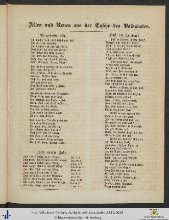 Altes und Neues aus der Tasche des Volksboten.