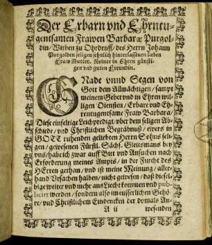 Der Erbarn und Ehrntugentsamen Frawen Barbaræ Purgoldin/ Witben zu Ohrdruff/ [...]