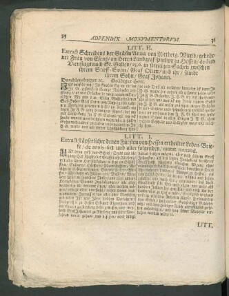 Litt. H. Extract Schreibens der Gräfin Anna von Rittberg ...