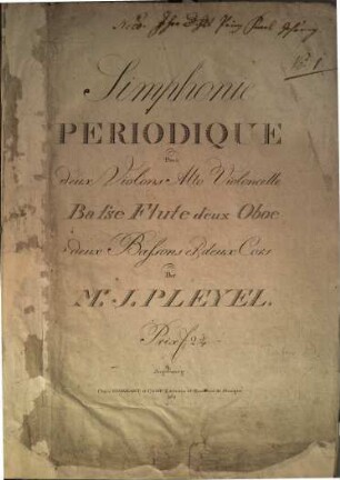 Simphonie periodique : pour deux violons, alto, violoncelle, basse, flûte, deux oboe, deux bassons et deux cors