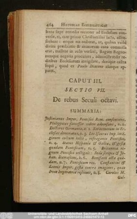 Sectio VII. De rebus Seculi octavi.