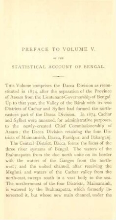 Preface to volume V. of the Statistical account of Bengal