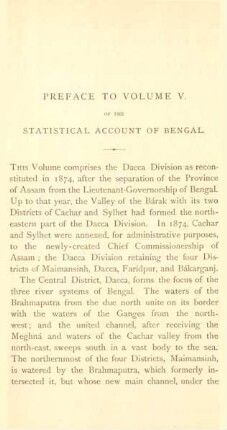 Preface to volume V. of the Statistical account of Bengal