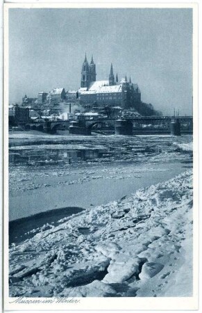 Meißen. Blick auf Meißen im Schnee