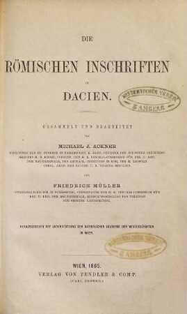 Die römischen Inschriften in Dacien