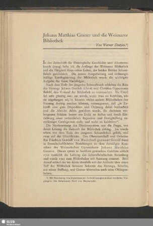 Johann Matthias Gesner und die Weimarer Bibliothek