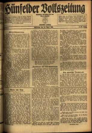 Ausgabe vom Mittwoch, den 14. April 1920.