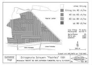 Ertragskarte Scheyern "Flachfeld" 1991 (Winterweizen "ORESTIS", SEL-DGPS, DATAVISION-FLOWCONTROL, 16.6 ha, 12.+13.8.91)