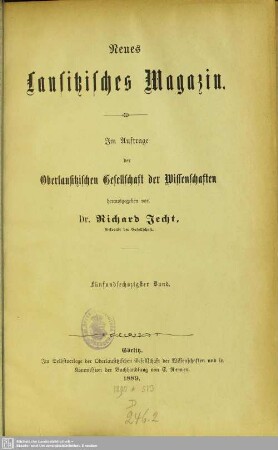 65.1889: Neues lausitzisches Magazin : Zeitschrift der Oberlausitzischen Gesellschaft der Wissenschaften
