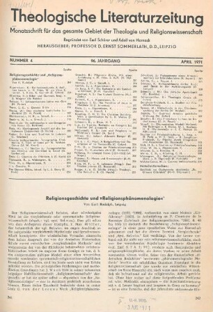 241-249 Religionsgeschichte und "Religionsphänomenologie"