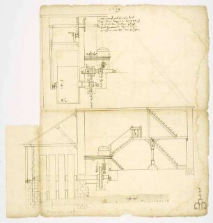 Grundriss und Längsschnitt der Mühle (Folio Doppelblatt)