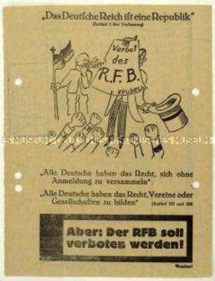 Flugblatt der KPD zum geplanten Verbot des Roten Frontkämpferbundes und Aufruf zur Reichstagswahl 1928