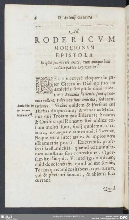 Ad Rodericum Moreionum Epistola: In qua quum veri amici, tum quoque boni Iudicis partes explicantur