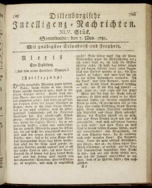 XLV. Stück. Sonnabends: den 7. Nov. 1795.