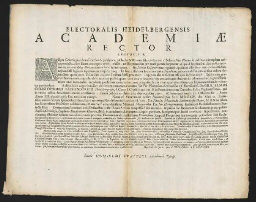 Electoralis Heidelbergensis Academiae Rector Lecturis S.