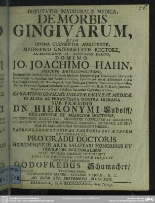Dissputatio Inauguralis Medica, De Morbis Gingivarum