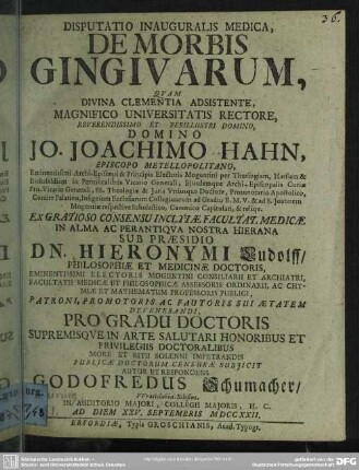 Dissputatio Inauguralis Medica, De Morbis Gingivarum