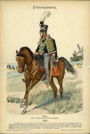 Uniformdarstellung, Offizier des 2. Schlesischen Husaren-Regiments, Königreich Preußen, 1812.