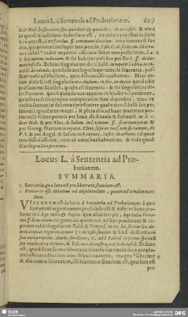 Locus L. à Sententia ad Probationem