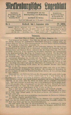 Nr. 2. Rostock, den 1. September 1928.